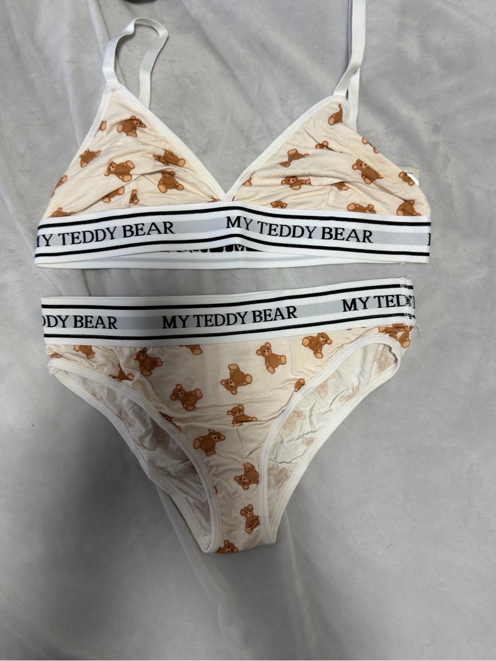 POP UNDERWEAR Beige Teddy Bear Print Bralette & underwear